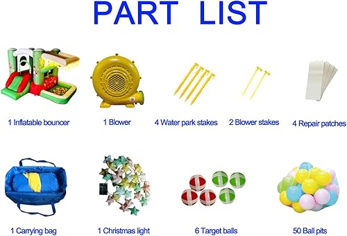 Miniatura 7 de WELLFUNTIME Casa inflable de la despedida con tobogán, castillo de salto con soplador y piscina de pozo, luz de Navidad