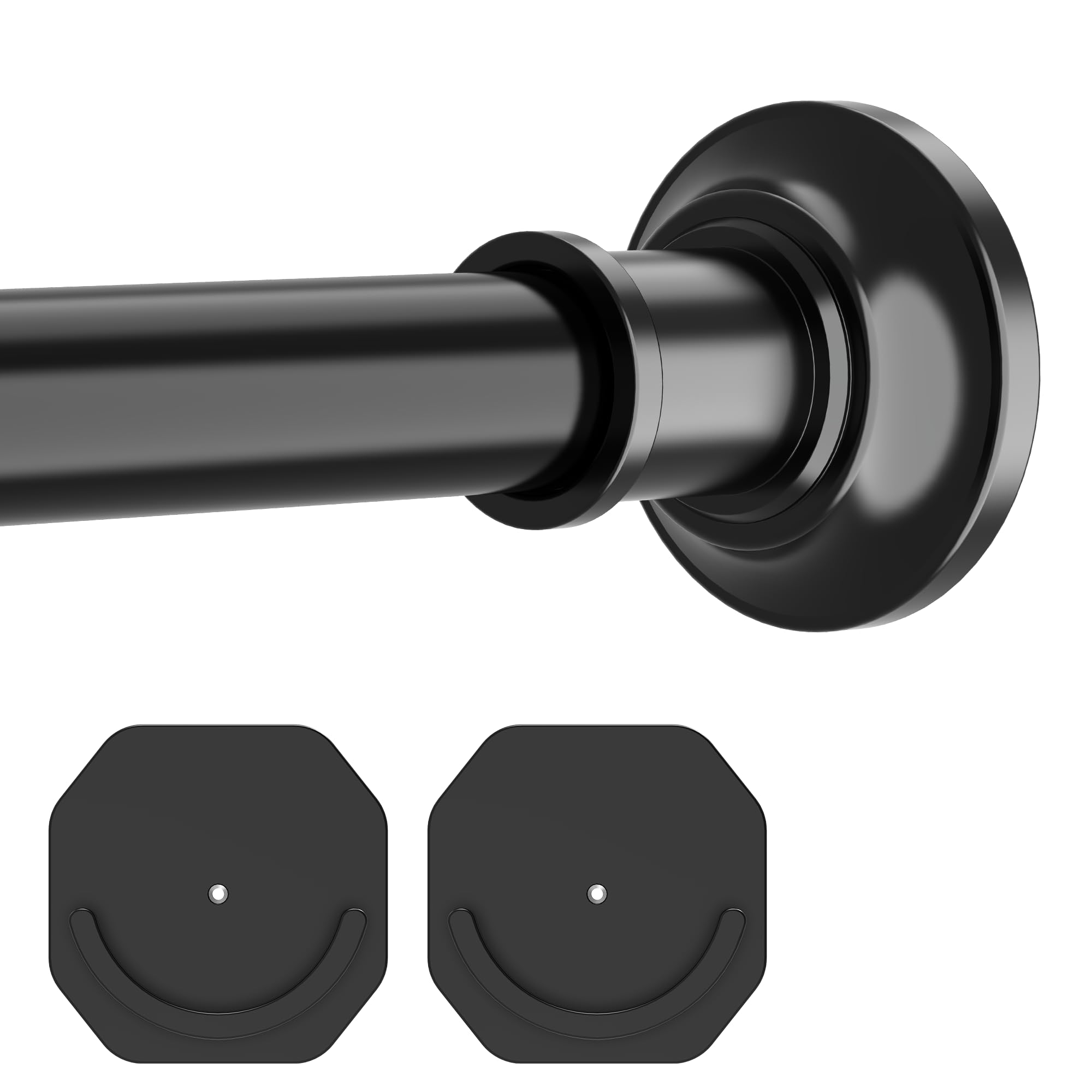 Curtain Rod No Drilling, Telescopic Rods 76-123 cm, Shower Curtain Pole Including 2 Holders, for Bathroom and Wardrobe, Black (Diameter 28 mm)