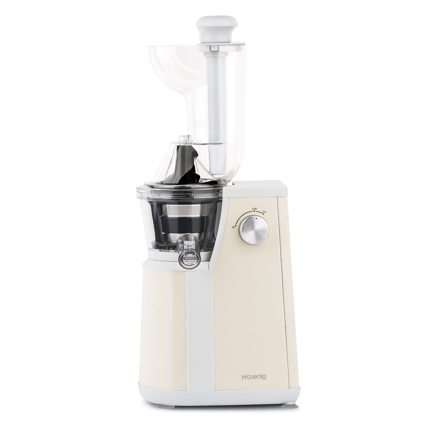 H.Koenig GSXR1952 Estrattore di succo,3 Filtri per succo,Tubo Extra Large, 60 giri/min, Spremitura Lenta, Acciaio Inox, BPA Free 1L, 400W