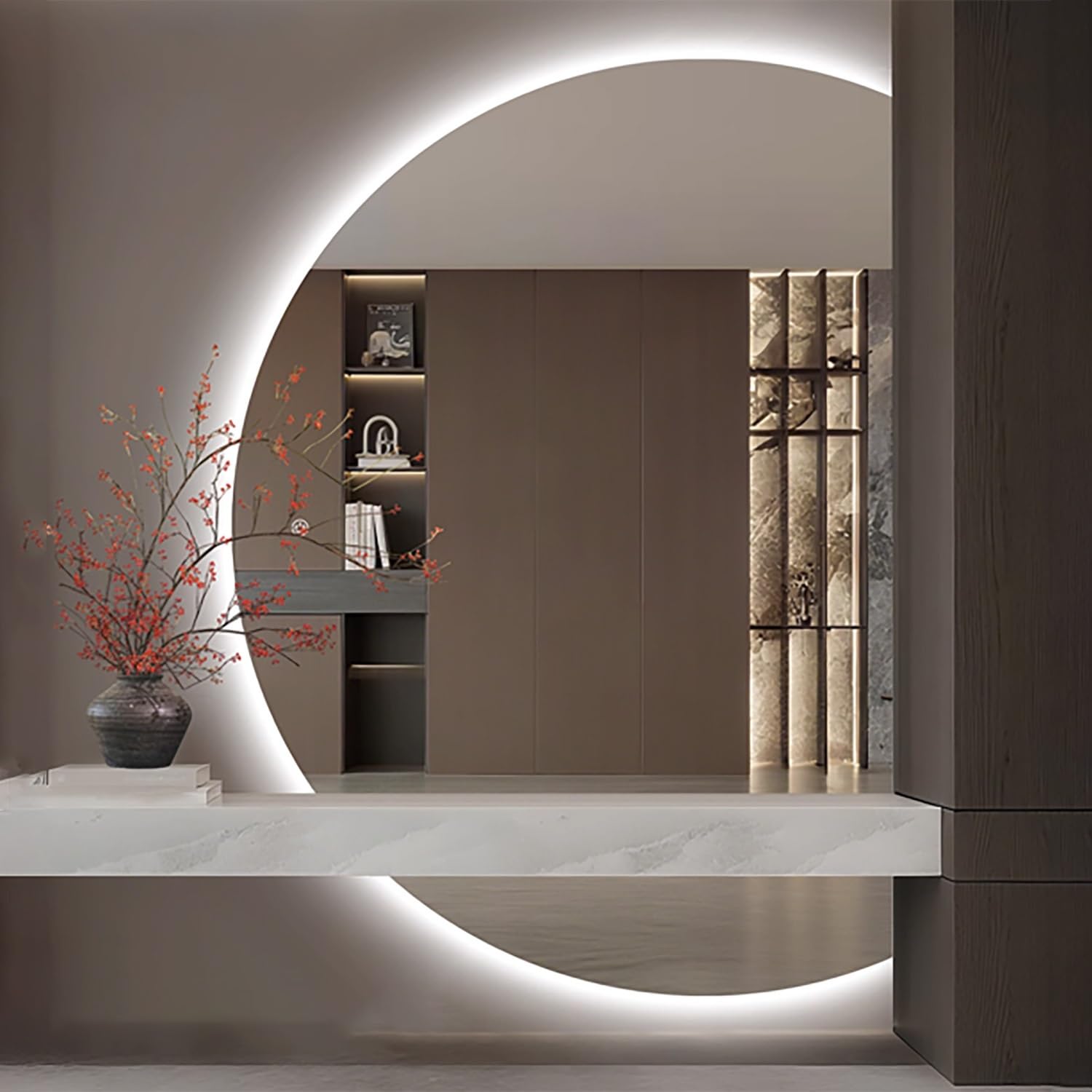 Ściemnialne lustro łazienkowe LED, 130 cm, przeciwmgielne lustro ścienne z 3 temperaturami barwowymi, podświetlany design, nowoczesne lusterko kosmetyczne do dekoracji domu, przycięte w prawo