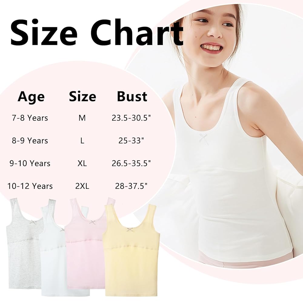 Kids Undershirt Boletochic 7-12 Years Girls Camisole With Lightly Pads Teen Girl Cami Training Bras For Girls 10-12