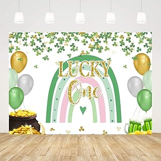 Ticuenicoa 5x3ft St. Patrickâ€™s Day Backdrop Rainbow Lucky One Birthday Photo Background for Photography Green Shamrocks Ballons Banner 1st Birthday Party Decorations Cake Table Favor Supplies