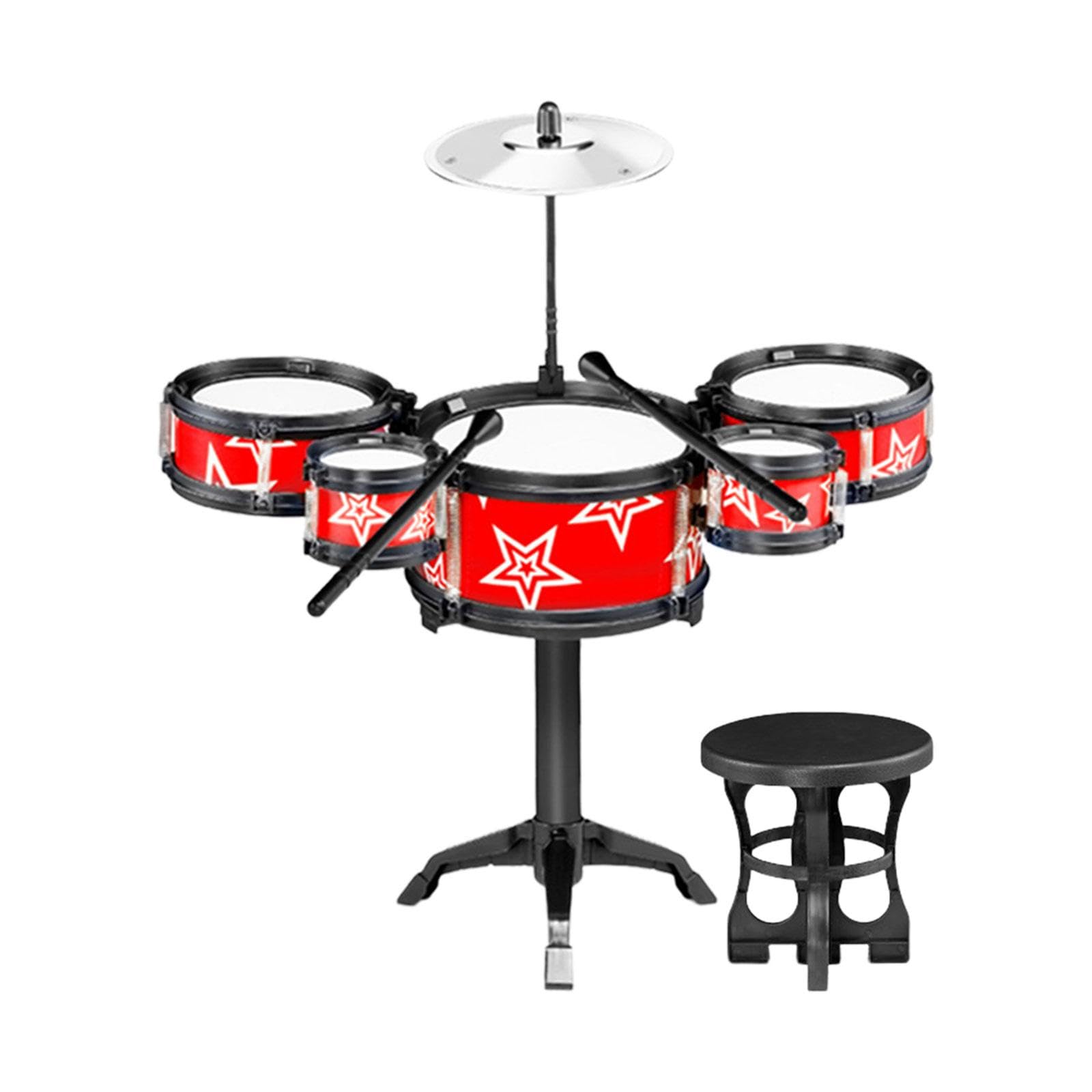 Secret Desire Simulation Kids Drum Toys Playset Jazz Drum Kits for Kids Boys Holiday S Red with Chair