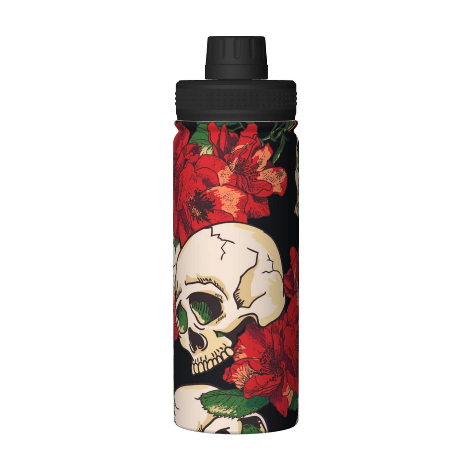 Rose And Skull Sport-Wasserflasche, 510 ml, isolierte Edelstahl, auslaufsichere Wasserflasche für Reisen, Fitnessstudio, Büro