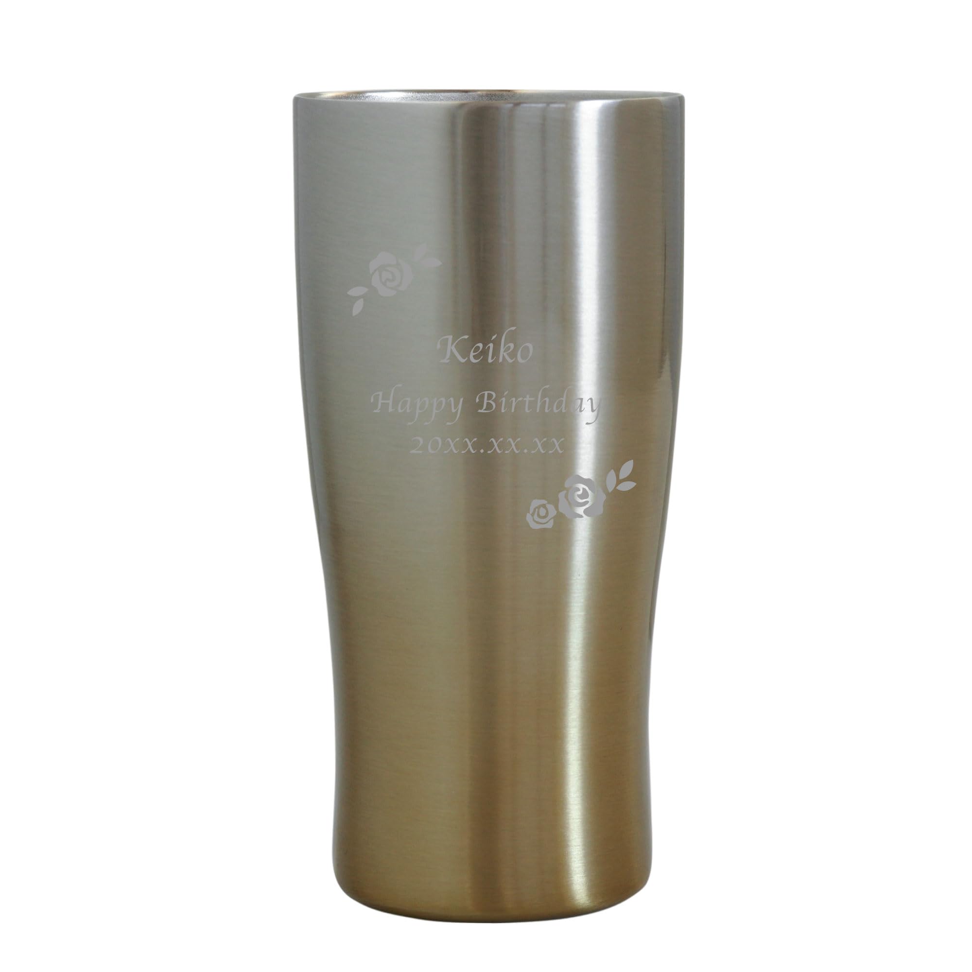 Kizamu Personalized Graduated Color Vacuum Insulated Stainless Steel Tumbler, 15.2 fl oz (430 ml), Tote Bag, Gift, Gift, Cherry Blossom (Flower: Gold) : Home & Kitchen