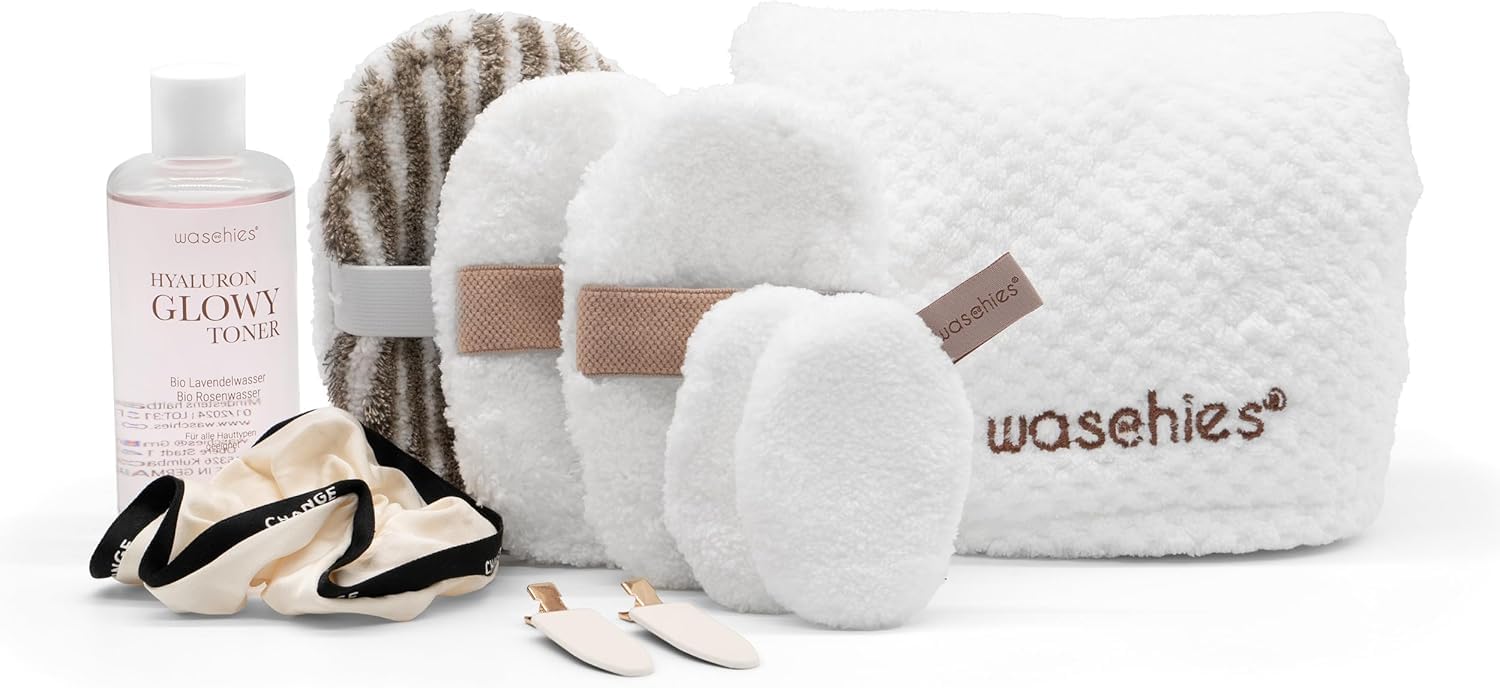 Waschies Deluxe Beauty Gift Box, Includes Reusable Makeup Remover, Exfoliating & Toner Pads, Hair Towel - Image 2