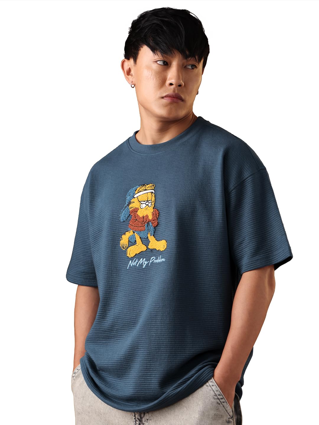Garfield: Nope Men and Boys Short Sleeves Round Neck Embroidered Towelling Oversized T-Shirt-image-16