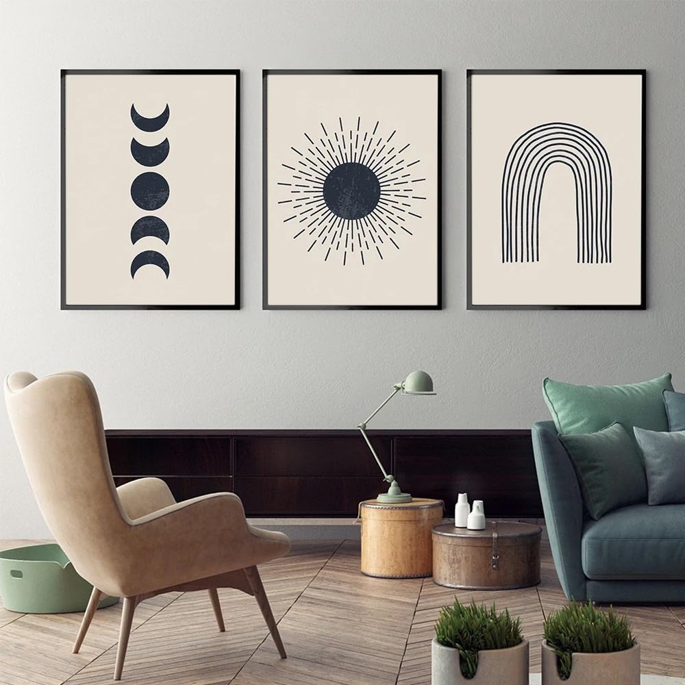 WUHBCZ Canvas Paints-Abstract Vintage Poster Sun Moon Lunar Phase Canvas Painting Rainbows Art Print Wall Picture for Living Room Office Home Decoration-60 * 80cm/3PCS (No Frame)