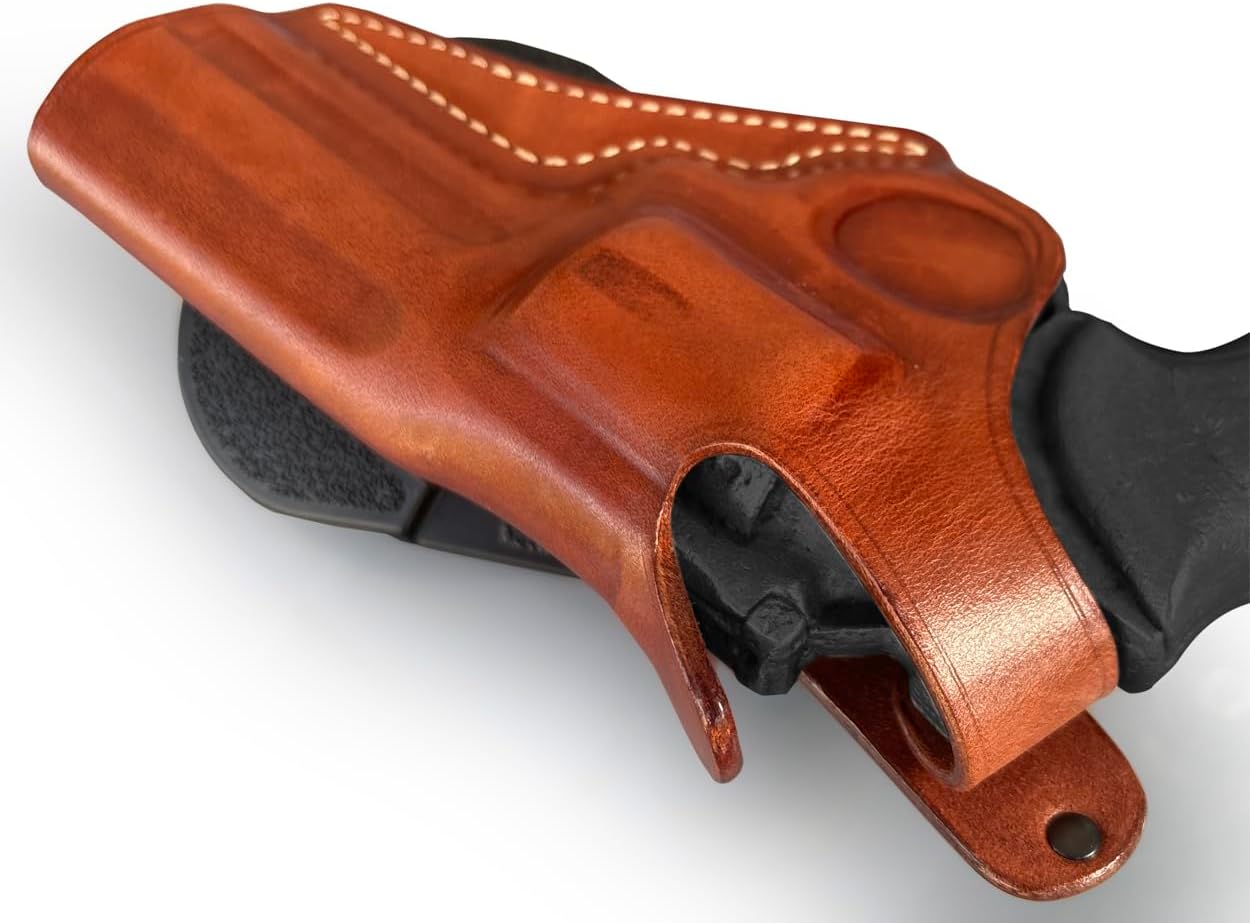 Masc Premium Leather OWB Paddle Holster with Thumb Break Fits Model 686 6RD 4-inch, Right Hand Draw, Brown Color #1095#