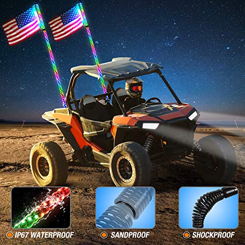 Image of Nilight 2PCS 6FT Spiral RGB Led Whip Light with Spring Base Chasing Light RF Remote Control Lighted Antenna Whips for Can-Am ATV UTV RZR Polaris Dune Buggy Offroad Truck, 2 Years Warranty