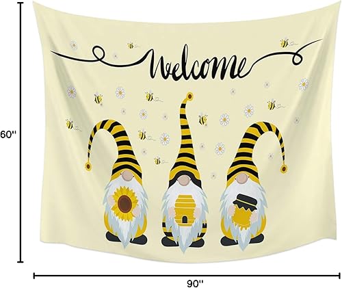 Miniatura 9 de Tapiz para colgar en la pared, gnomos de abeja, tapices con girasol, tapiz estético de margaritas blancas y amarillas para dormitorio, sala de