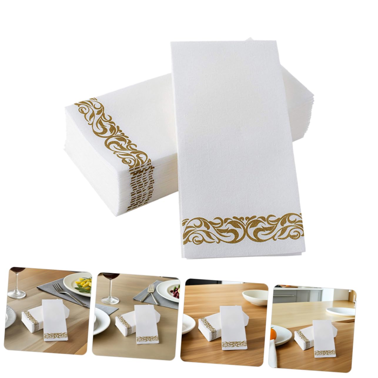 300 Pièces Serviettes Papier Imprimées Pliées avec Motifs Européens Dorés pour Mariages Anniversaires et Dîners Formels