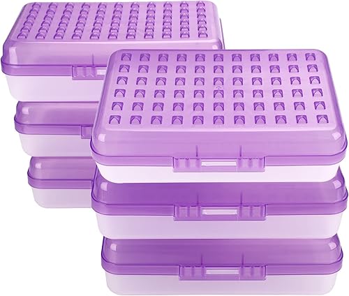 Miniatura 8 de BTSKY Paquete de 6 cajas multiusos, caja de lápices de gran capacidad con tapa, cierre a presión, soporte para lápices para organizar y transportar