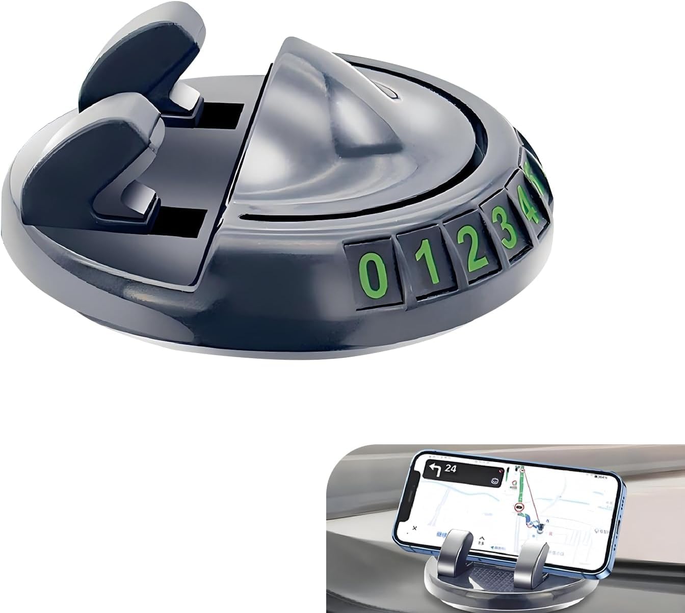 – 360°Rotating Car Phone Holder Mount 2025 Updated, Dashboard Cell Phone Holder, Navigation with Luminous Parking Number Plate, Washable Ultra-Stable Chassis Bracket, Universal for Cars (Black)