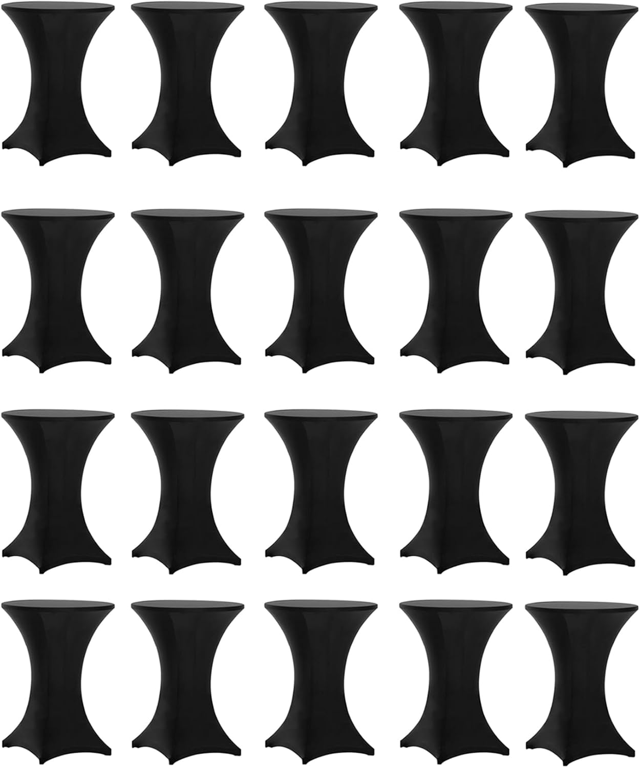 Tina 20 Pack 32x43 Inch Highboy Spandex Cocktail Table Covers Black, Fitted Stretch Spandex Cocktail Tablecloth for Round Bar Height Folding Tables (20PC 32X43 Black)