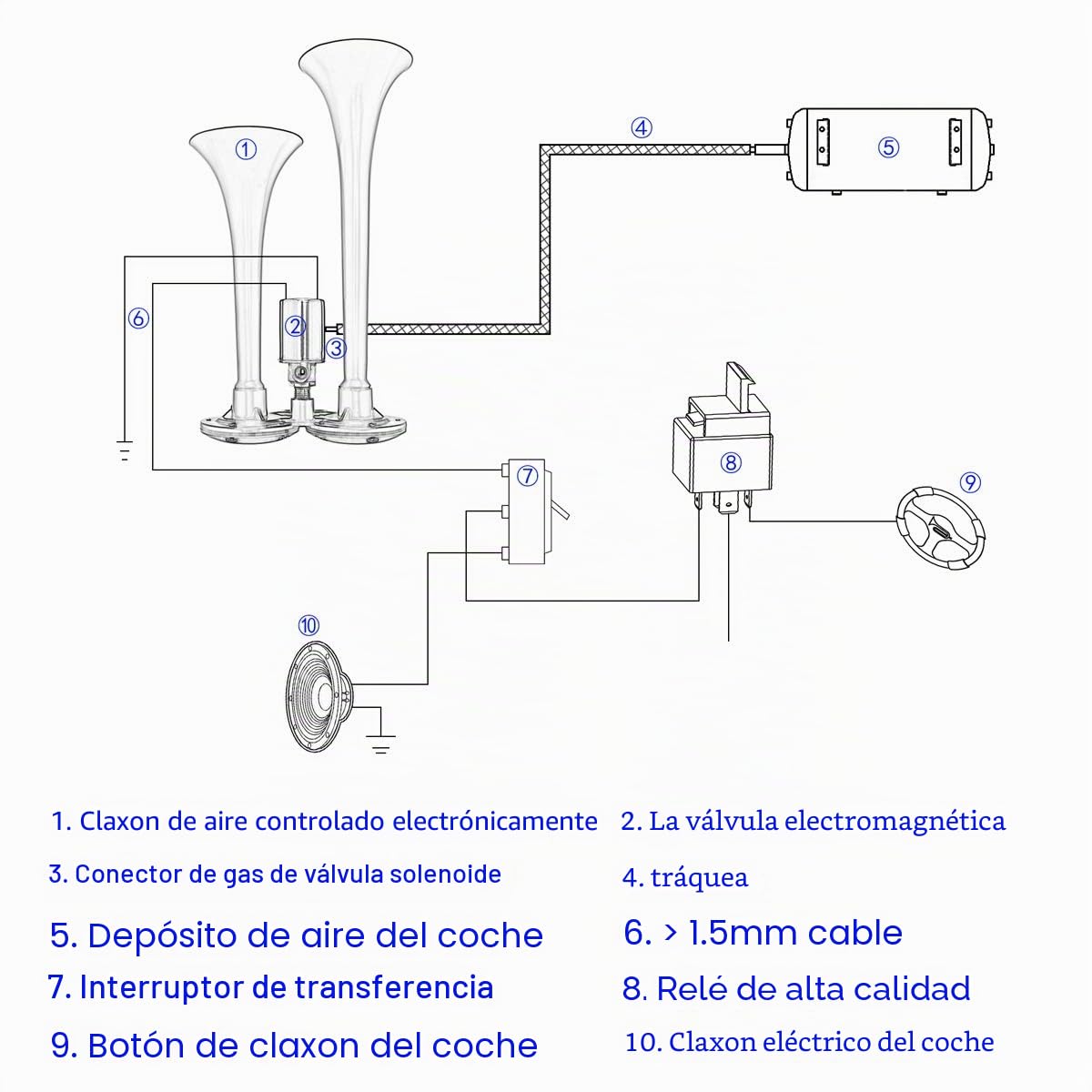 44CM Bocina de tipo trompeta muy ruidosa, de 12V / 24V y 150 dB, de aire, para camión, coche, barco o tren