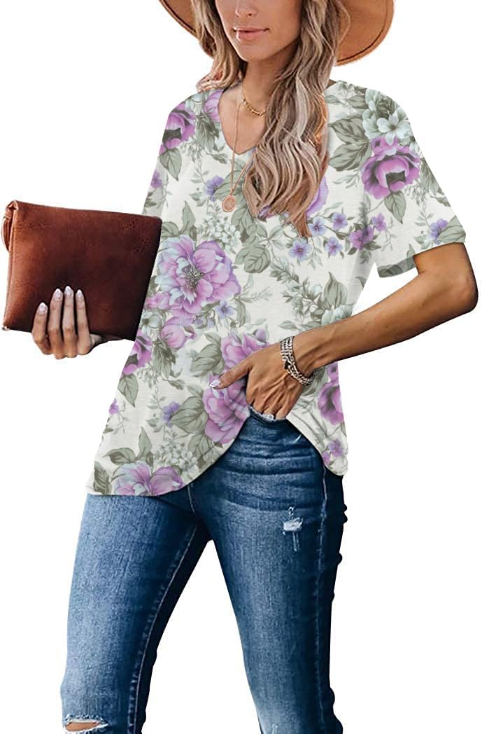 Lunivop Womens Tops Casual V Neck Short Sleeve Solid Color Basic T Shirt - Image 3