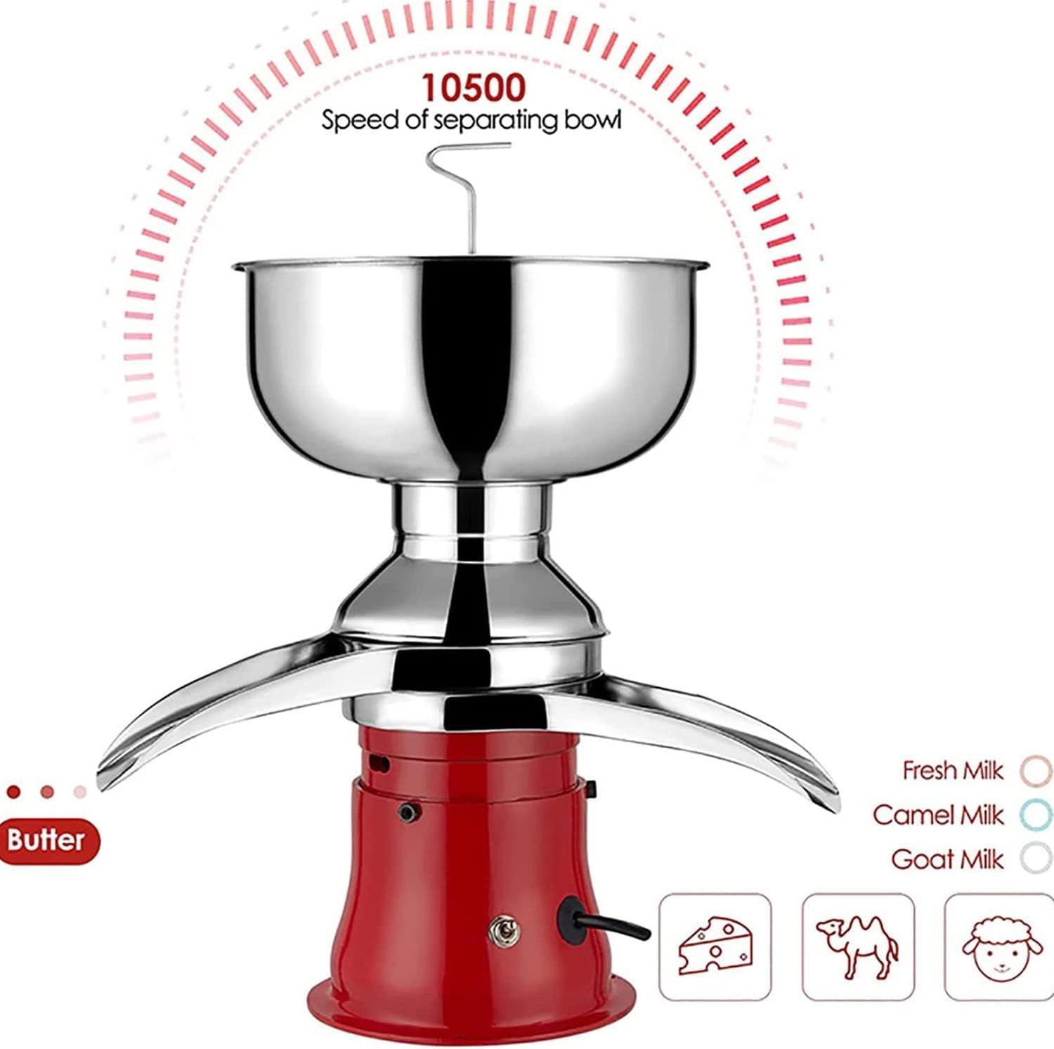 Elektrischer Milchzentrifugalseparator, Professionelle Entrahmungsmaschine, Lebensmittelechtes Material, Sicher Und Gesund, Einstellbar Für Schafsmilch, Ziegenmilch, Red, 220v