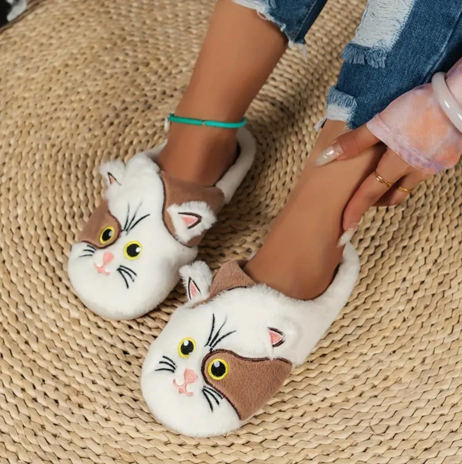 Image of Cute Cow Animal Print Slippers for Women - Beige, Flat, Open Toe, Lightweight, Casual, All Seasons