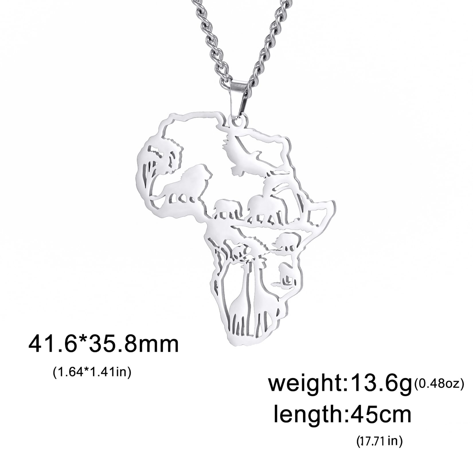 Collar mapa África hombre diseño animales africanos colgante tribal contorno continente joyería étnica