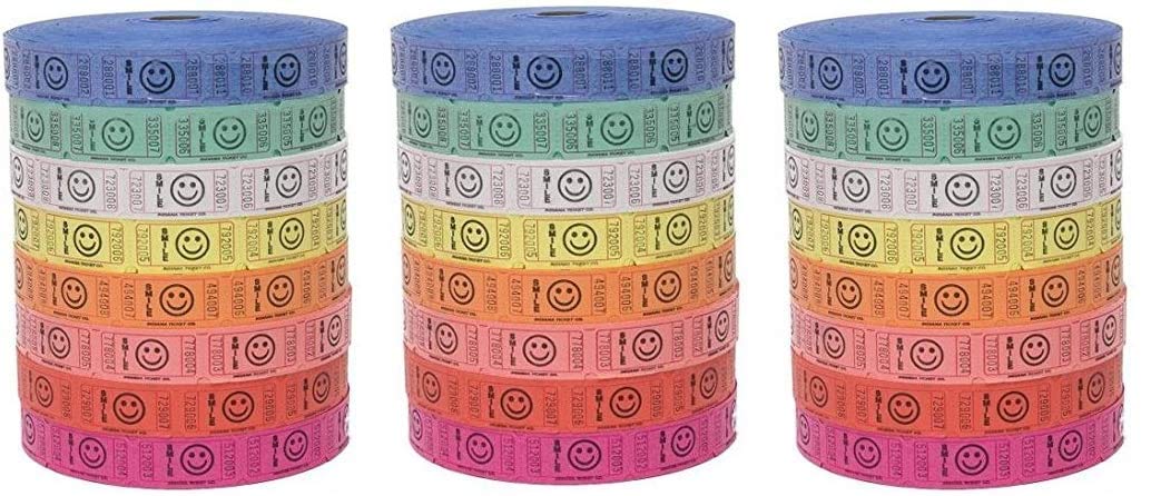 Raffle Tickets - 4 Rolls of 2000 Tickets) 8,000 Total Smile Raffle Tickets (4 Assorted Colors) (Pack