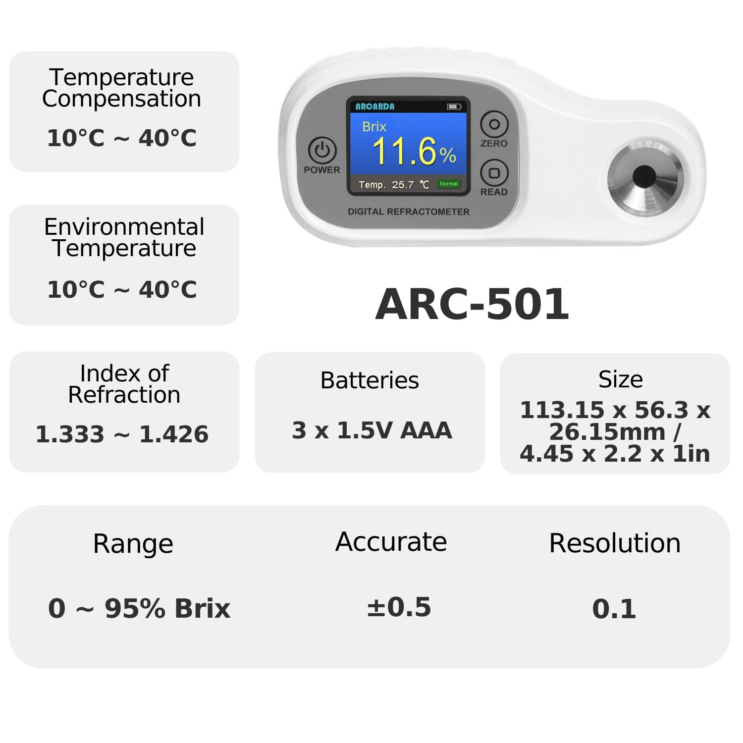 Digital Refractometer Digital Brix Refractometer Tester Fruit Lab Refractometers Sugar Meter ATC Brix 0-95% Refractive Index Sugar Content Ice Cream Jam Marmalade