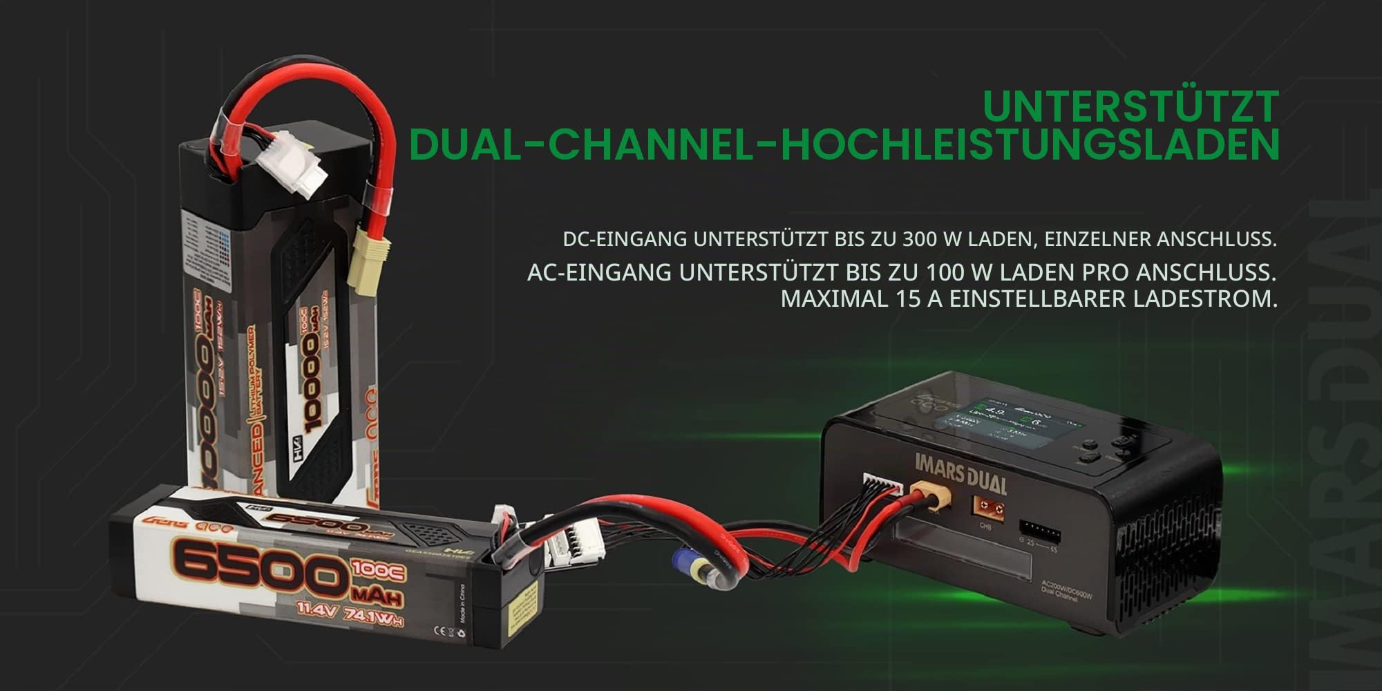 GensAce Ladegerät Imars Dual Channel AC200W/DC300Wx2 Balance Akkupack Ladegerät für Akku,mit Deans T XT60 EC3 EC5 Stecker für RC Akku Batterien(Weiße Farbe)