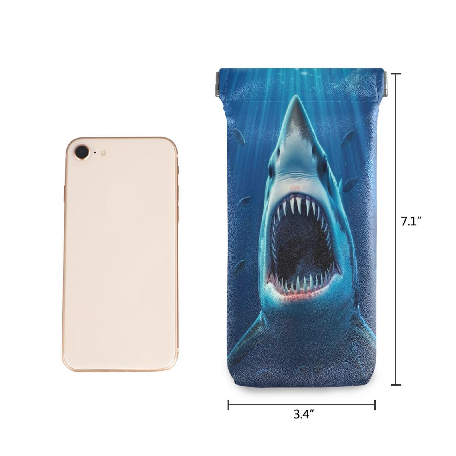 FLildon Giant Shark Eyeglasses Pouch Squeeze Top Sunglasses Case Soft PU Leather Eyeglass Bag for Men Women