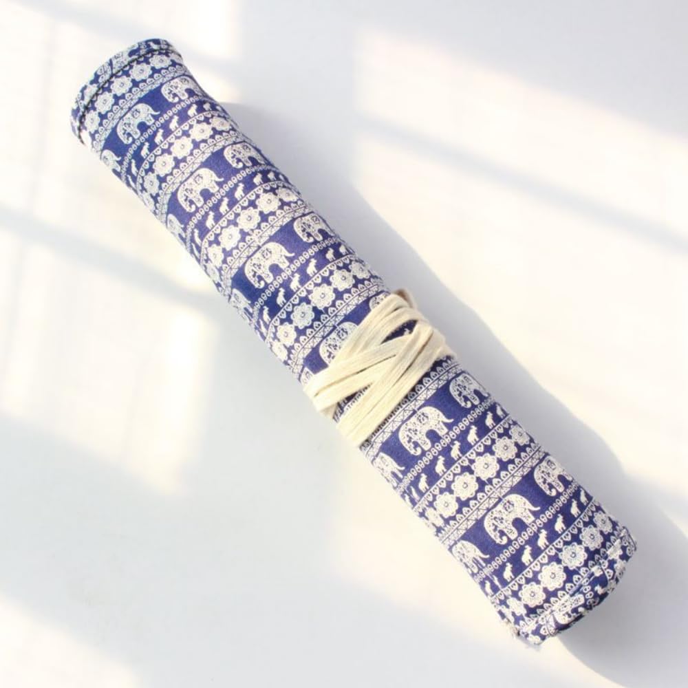 KAISELINNA Knitting Needle Wrap Roll Up Case Crochet Hook Storage Bag Pins Case Empty Organizer Holder(Canvas, Elephant) - Image 3