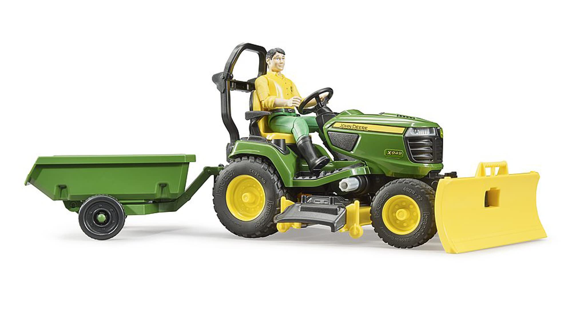 bruder 62104 - bworld trattore John Deere con rimorchio e giardiniere, trattore, figura giocattolo