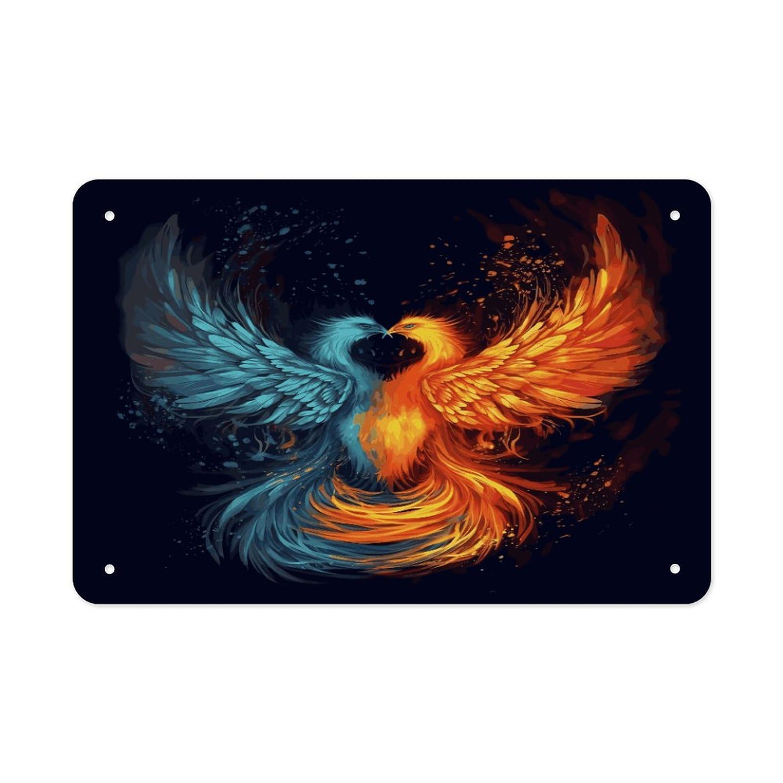 Fodpand Style Fire And Water Phoenix Wall Art Metal Signs Tin Sign