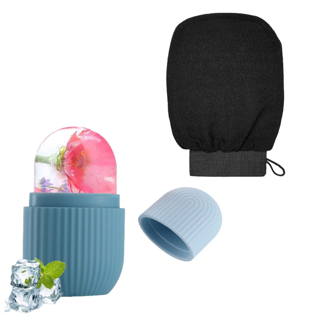 AEXONIZ Roller Face Massager,face ice roller,Exfoliating Gloves for Body Cleansing and Scrubbing,Bath Gloves Tan Removal-Gentle on the Skin,Sustainable,Unisex Easy to Use (Ice Roller and Exfoliating Gloves)-image-6