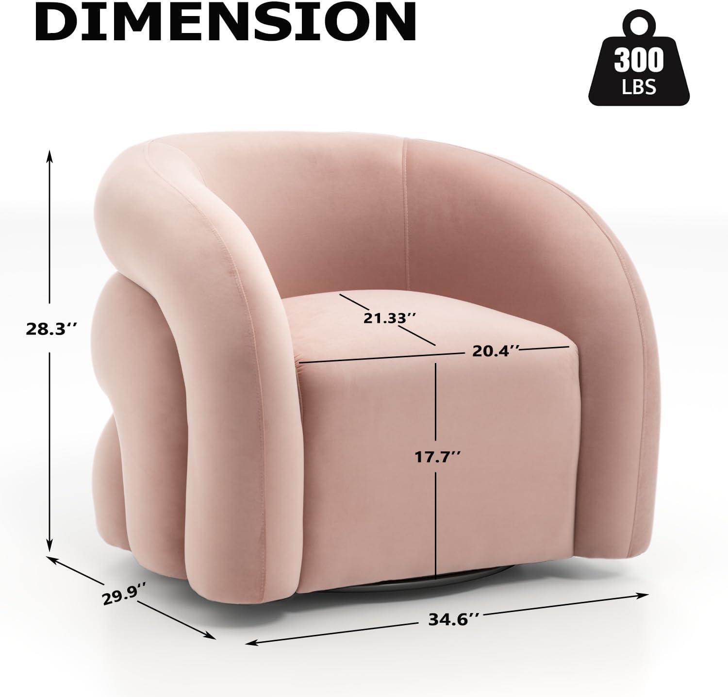 Velvet Swivel Accent Chair for Living Room - Modern Round Armchair,360° Swivel, No Assembly Required, Comfortable Plush Upholstered Barrel Chair for Bedroom Reading Apartment(Pink)
