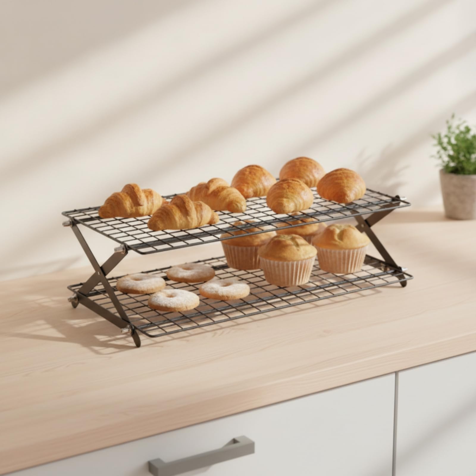 Gralara Griglia di Raffreddamento Pieghevole Griglia Graticola Supporto Vassoio con Design Impilabile Verticale Altezza Regolabile Materiale Resistente, 4 Layers