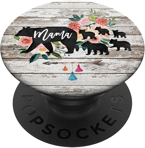 Miniatura 6 de Mama Bear Five Baby Cubs - PopSockets de madera rústica de granero con flechas florales PopGrip agarre intercambiable para teléfonos y tabletas,