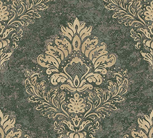 A.S. Création Livingwalls Metropolitan Stories 2 Vliestapete mit Ornamenten 0,53 x 10,05 m – Grün, Gold – elegante Barocktapete Made in Germany – 379011