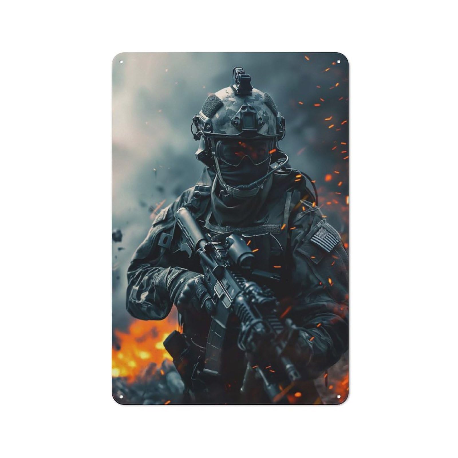 Junmoney Military Soldier In Action Vintage Metal Wall Decor 30X20cm, Garage Metal Sign For Garage, Workshop, Shed Or Utility Room