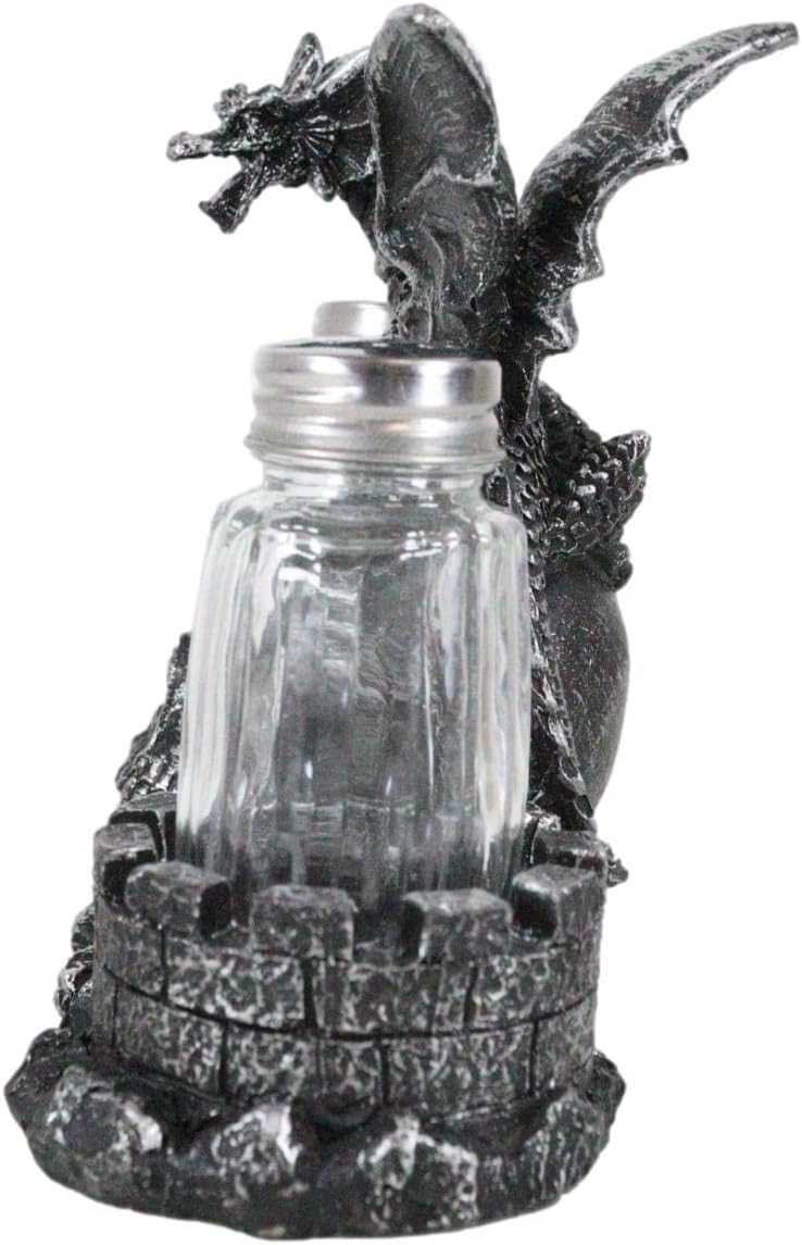 Ebros Gift Magic Spice Gothic Medieval Roaring Dragon Perching On Oversized Skull By Castle Towers Salt And Pepper Shakers Holder Figurine Set Dungeons And Dragons Medieval Fantasy Kitchen Decor