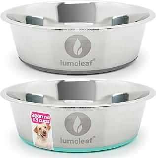 LumoLeaf Hundenapf Edelstahl Groß φ26cm, 2 x 3000ml Futternapf mit rutschfestem Silikonboden, Metall Wassernapf für Grosse, mittelgroße Hunde, Fressnapf Hund Spülmaschinenfest (Doppel Hundenapf) product image