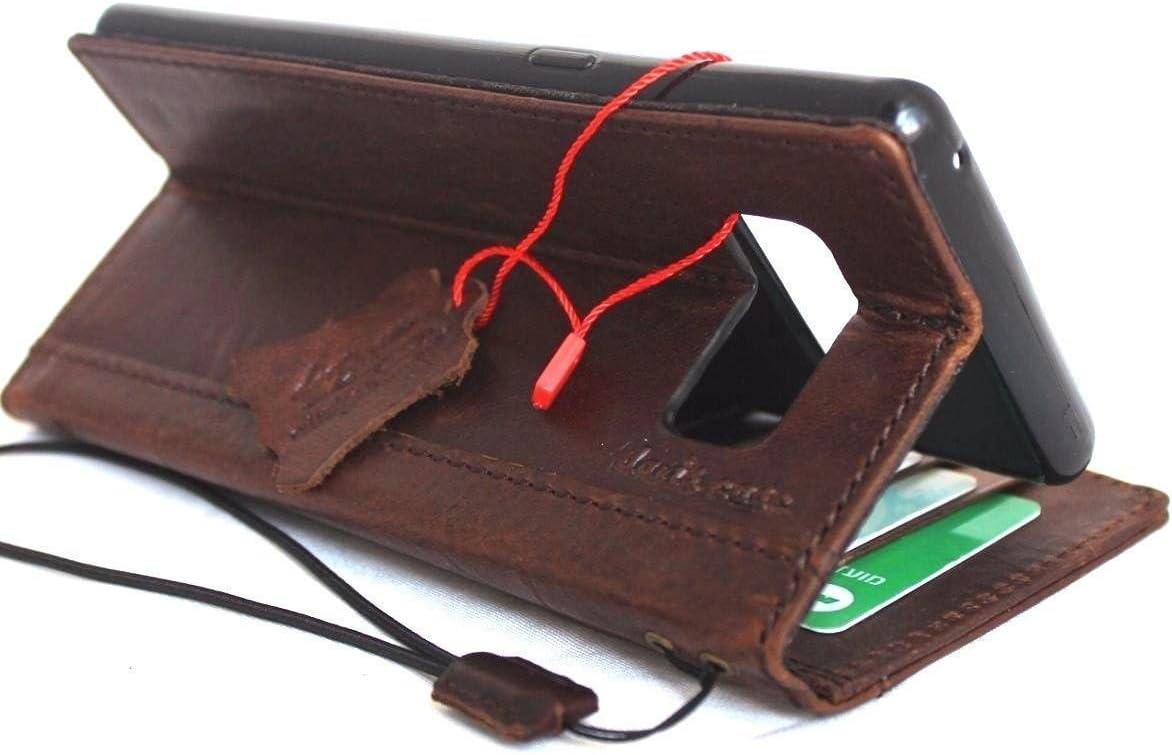 Best Cyber Monday 🔥 Genuine Real Leather Case for Samsung Galaxy Note 8 Book Wallet Cover Handmade Retro Luxury Cards Slots Dark Brown Daviscase