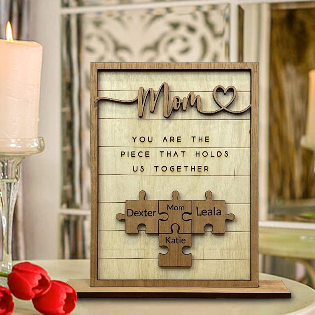 Rompecabezas personalizado handwerk -puzzle -shield eres la pieza que nos mantiene unidos la pieza de marco de rompecabezas de la mamá (pieza de rectángulo de rectificador de letrero -wood)