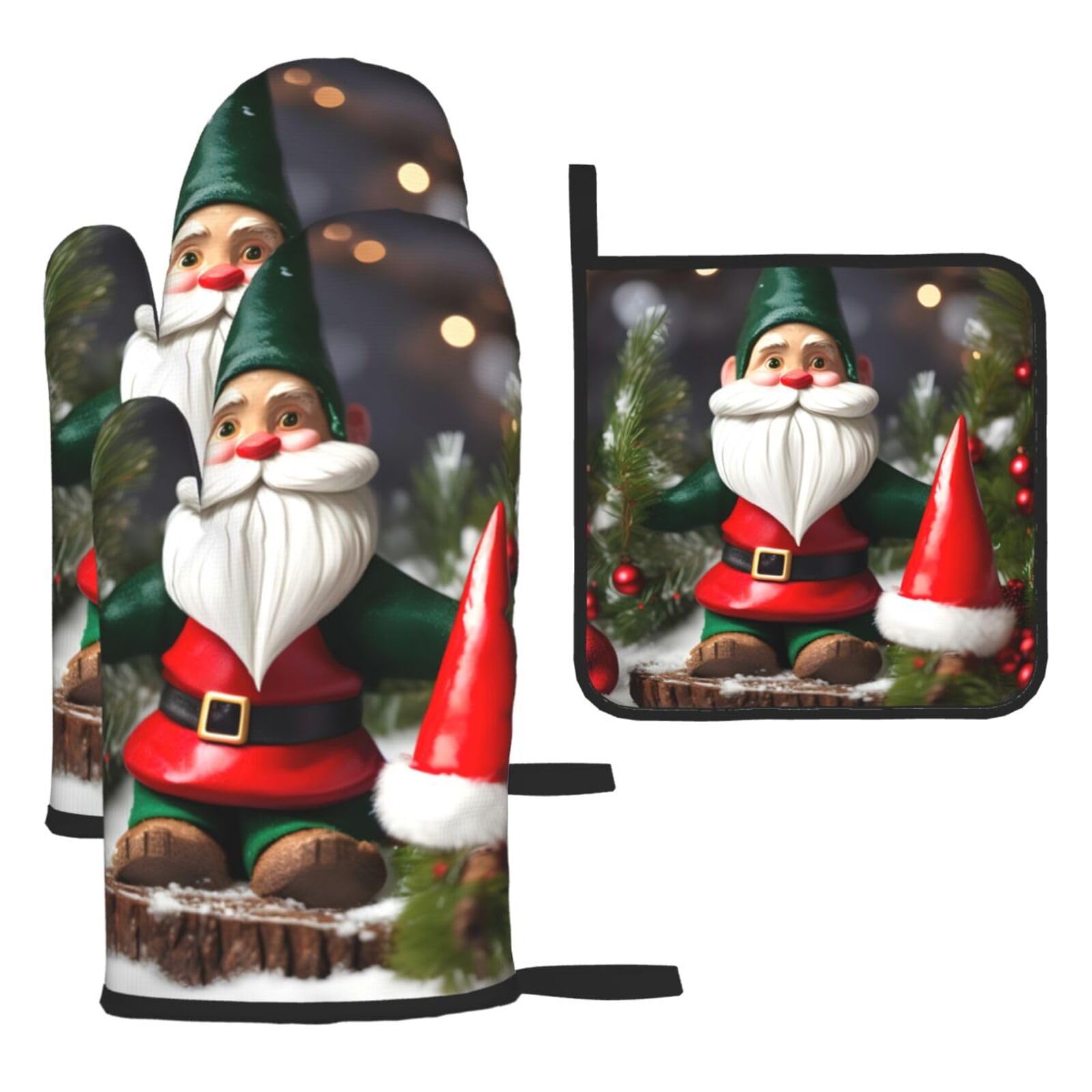 Gants de cuisine de Noël imprimé gnomes, le cadeau idéal pour la cuisson