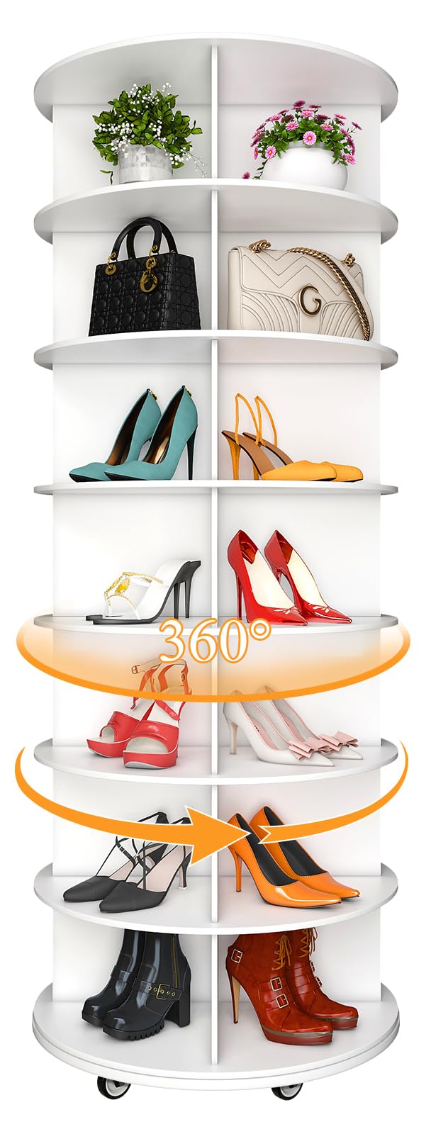 DIYYIDA 7-Tier 360° Rotating Shoe Rack Tower with Lockable Wheels & Elevated Boot Storage - Space-Saving Organizer for Entryway, Closet, Bedroom