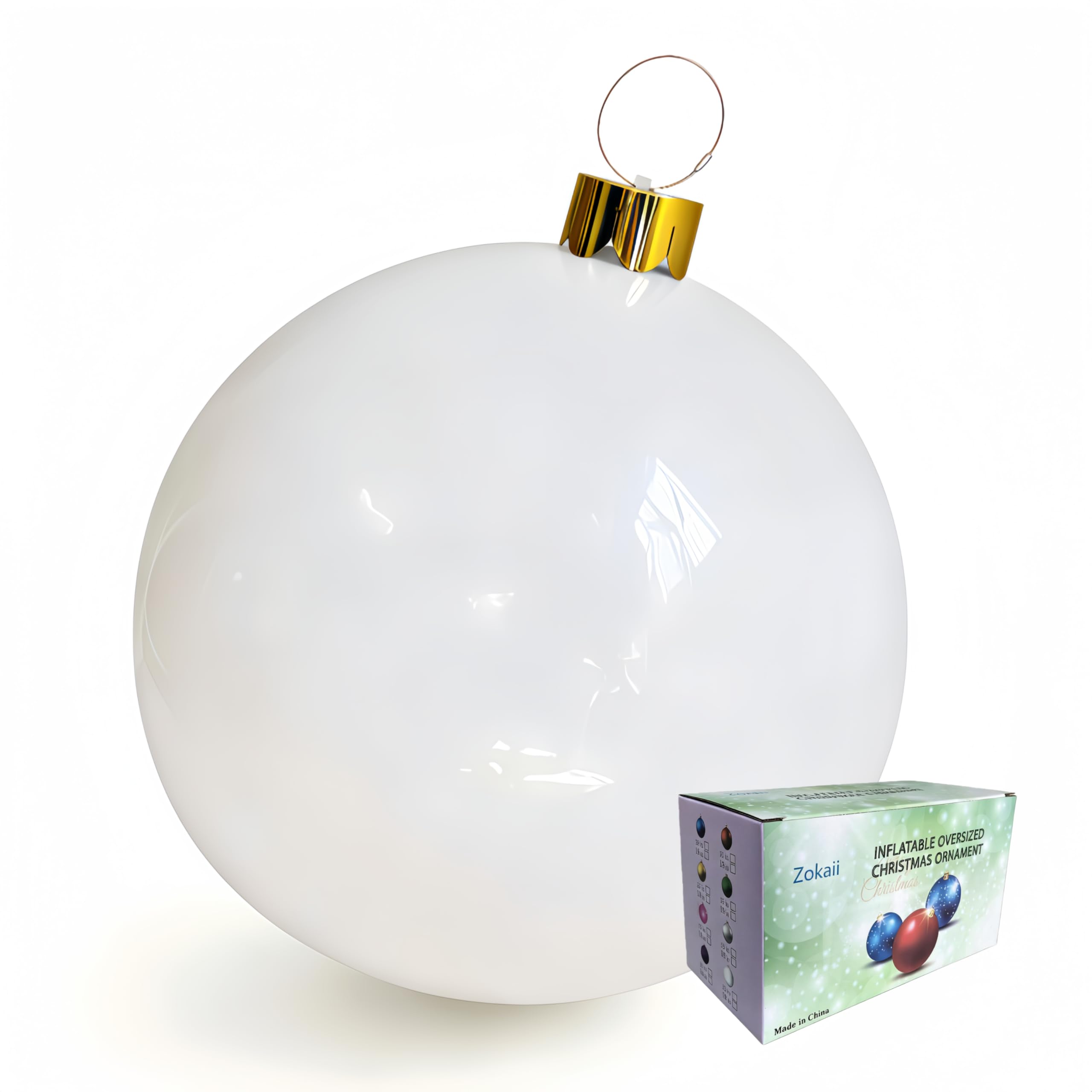 Inflatable Christmas Ornament Ball - 18" or 25" Indoor/Outdoor Holiday Decorations - Reusable and Storage Friendly (White, 18”)