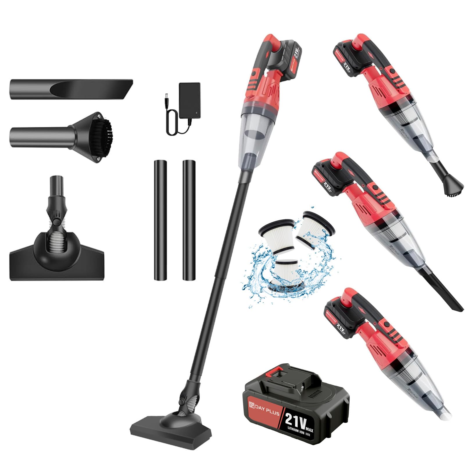 HSHa Aspirador de mano con batería y motor sin escobillas, cepillo eléctrico ligero con iluminación LED, 1 batería de 2200 mAh para casa, coche, suelo y pelo de mascotas