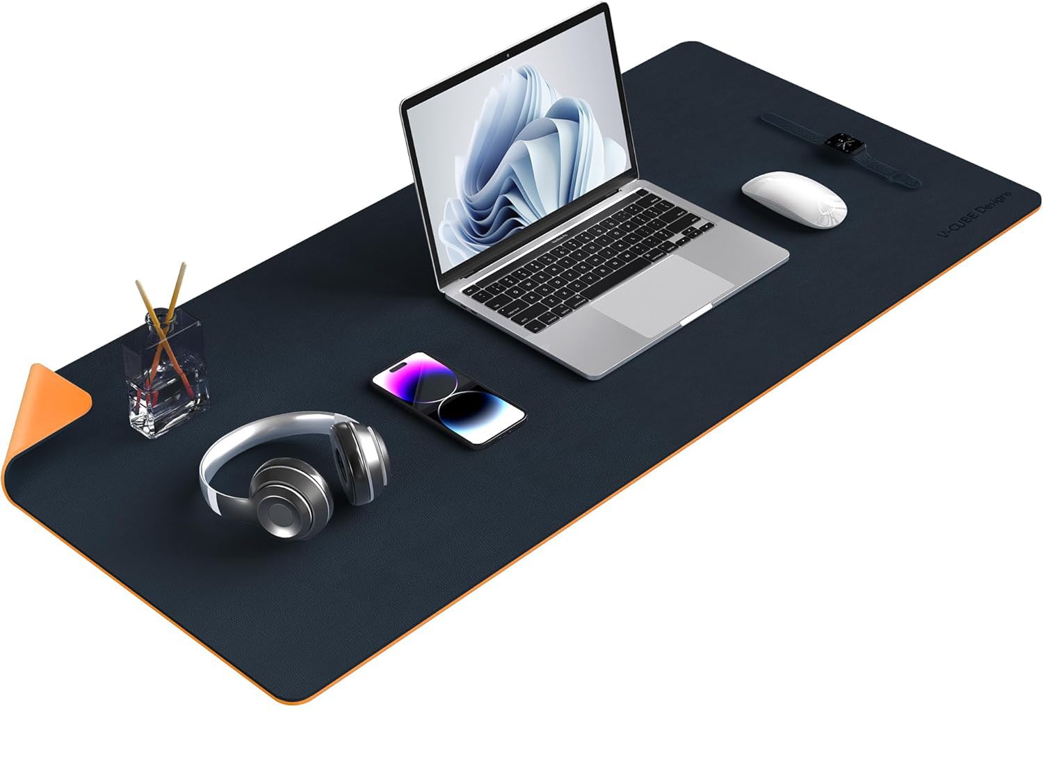 Premium Vegan Leather Dual Color Desk Mat 90X45cm 1.8mm Thick| Laptop Mat/Extended Large Mouse Pad, Reversible Deskspread |High Tear/Peel Strength|Anti-Slip,Splash-Proof| Blue&Yellow