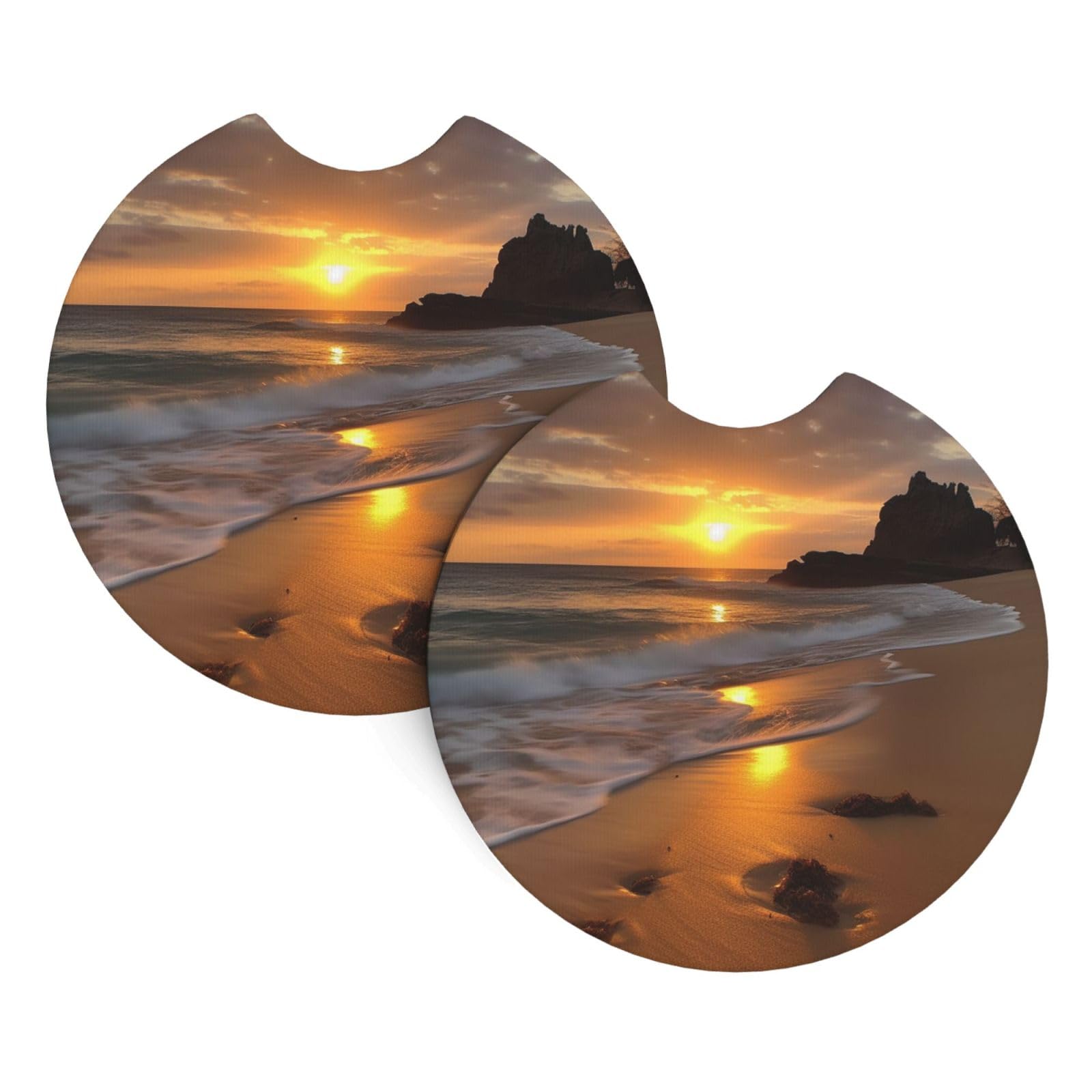 2 Pack Car Coaster for Cup Holders Sunrise Beach Car Cup Coaster 2.7" Neoprene Non-Slip Automotive Cup Mat Universal Auto Car Interior Accessories for Women Men Cup Pad