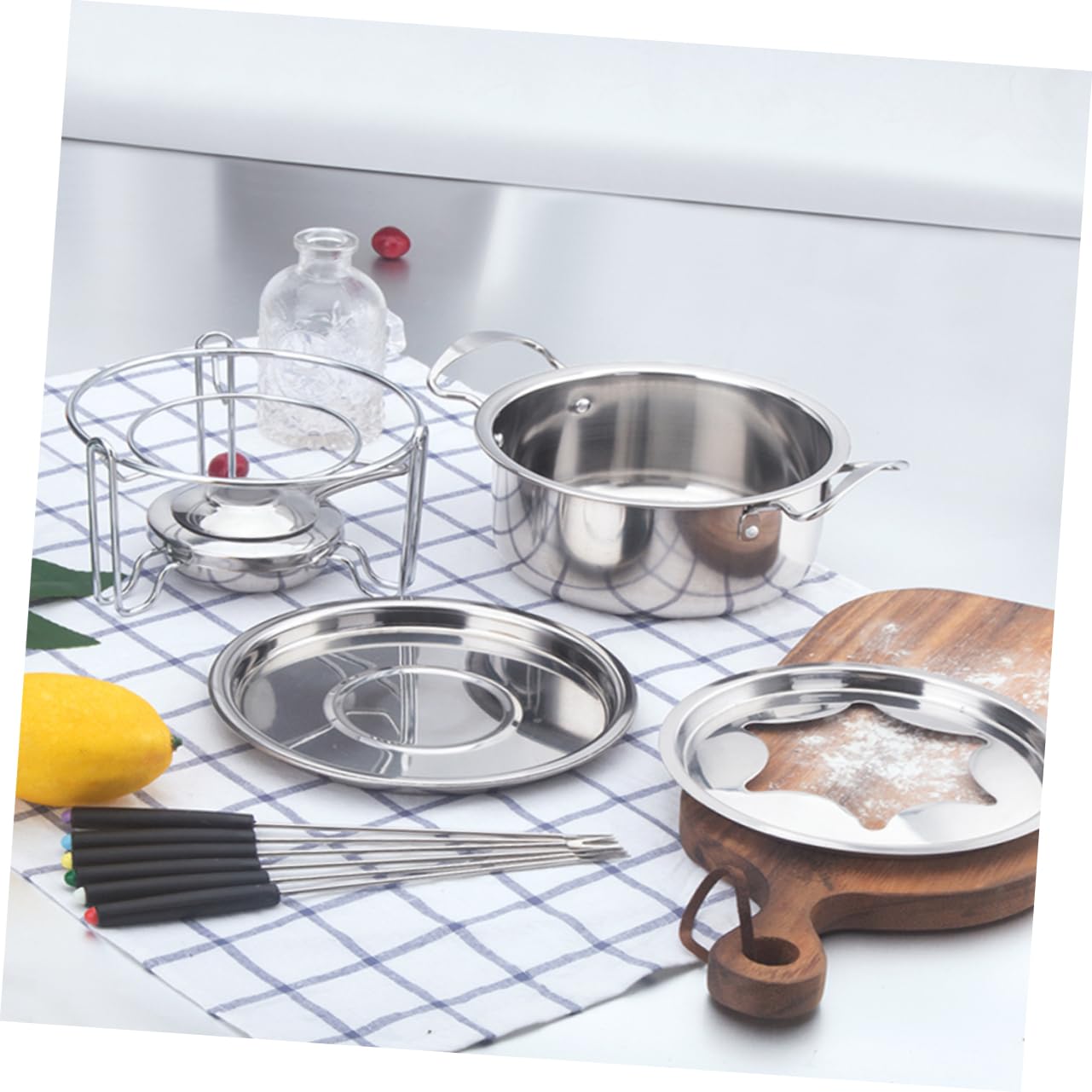 DECHOUS Electric Chocolate 10pc Fondue Set Cheese Fondue Pot Stainless Steel Construction