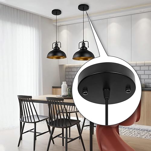 Miniatura 6 de Toldo de luz de techo industrial negro de 4.7 pulgadas, cubierta de placa de luz colgante, kit de toldo redondo de metal de hierro para lámpara