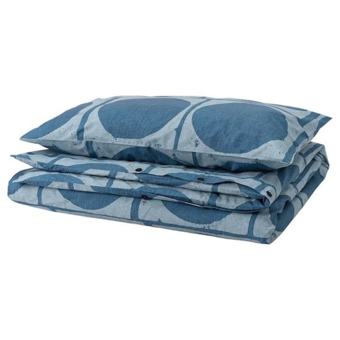 Ikea JORDRANUNKEL Duvet Cover Set, Dark Blue, Cotton-Viscose Blend, 150x200 cm with 50x80 cm Pillowcase, 152 Thread Count-image-49